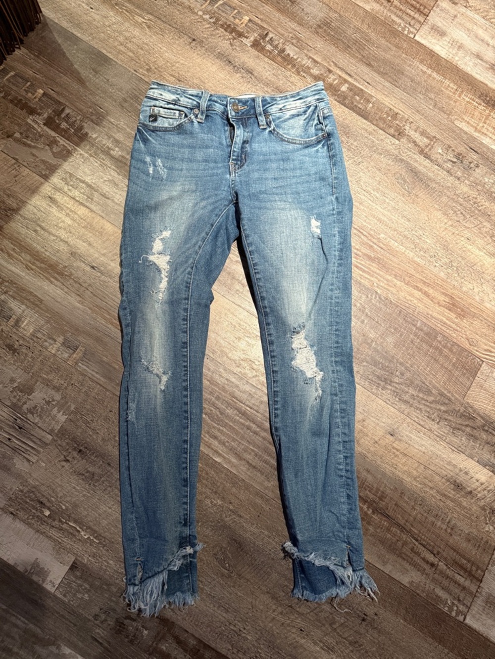 KanCan Light Blue Distressed Skinny Jeans with Frayed Hem